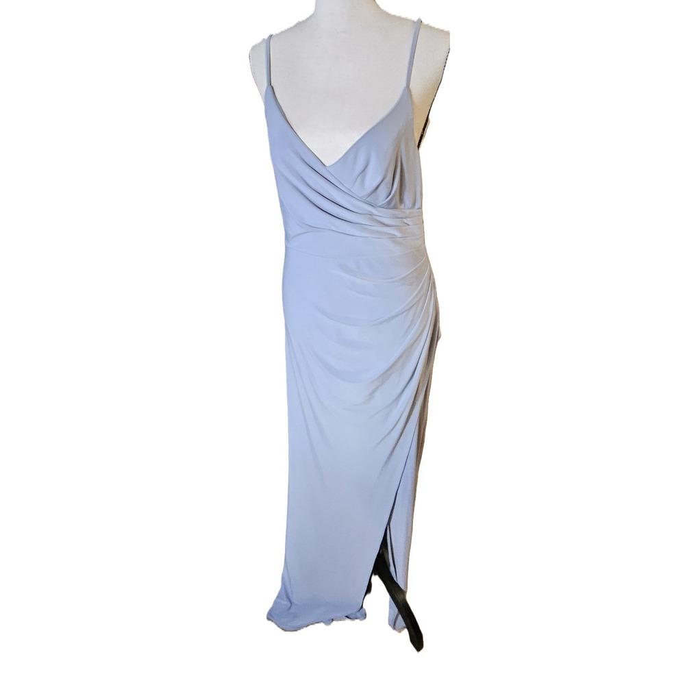 Azazie Baby Blue Womens SZ A10 Deep V-Neck,Criss-Cross Ruched Back Formal Bridal